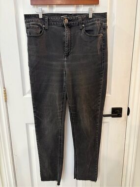 Seven7 Black Washed Skinny Jeans with Branded Button